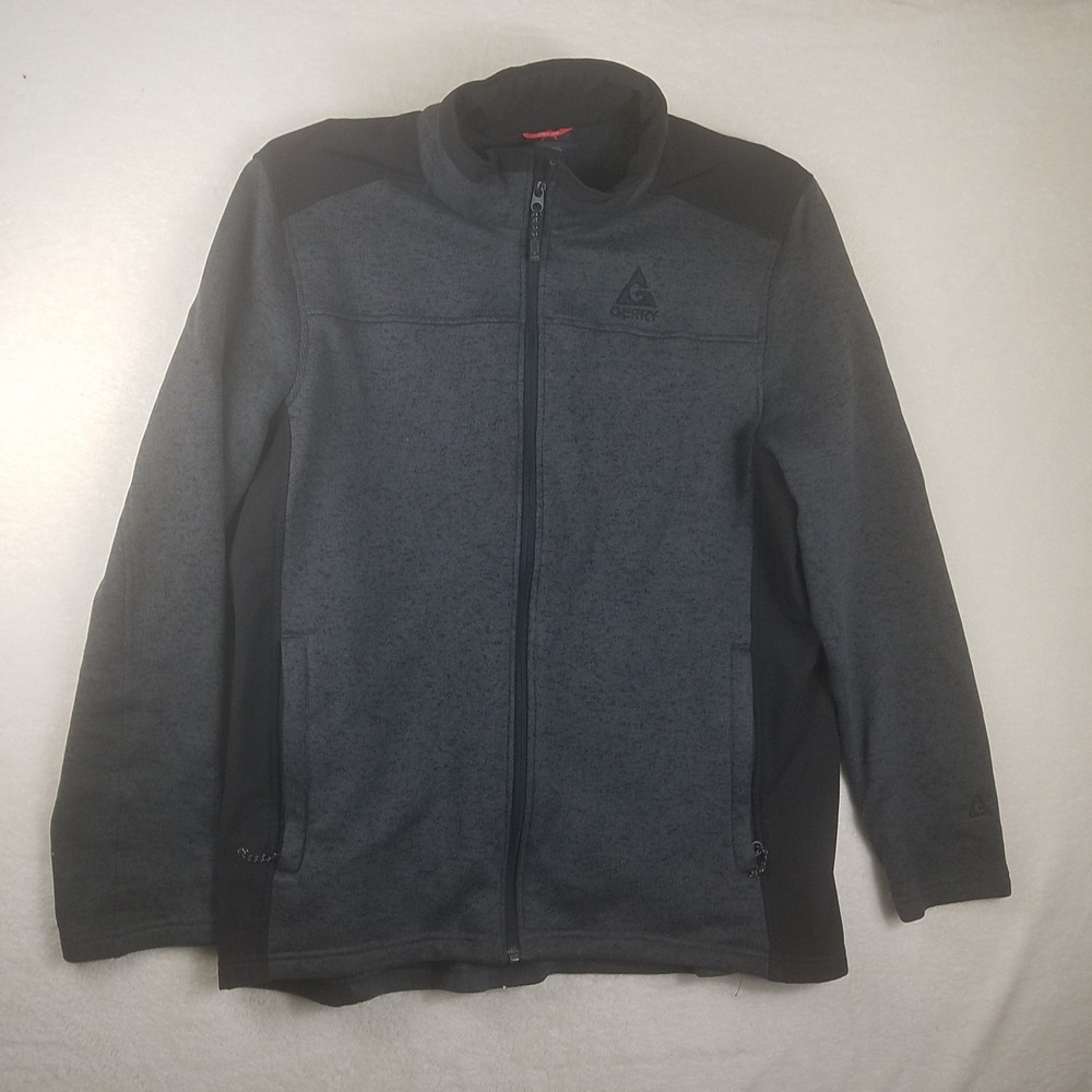 Gerry Mens XXL‎ Full Zip Sweater Fleece Jacket Charcoal Grey Black Performance